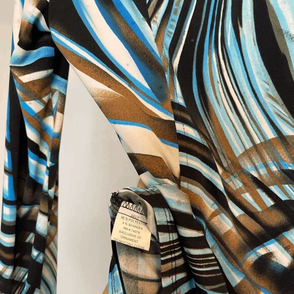 Y2k Vintage Cache Brown and Blue Print Button Down Blouse - Picture 2 of 8